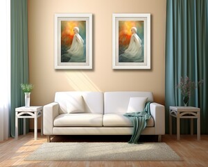 beautiful pnting is framed in a home setting.