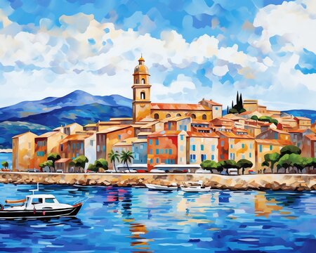 beautiful view of the small town of Snt-Tropez France.