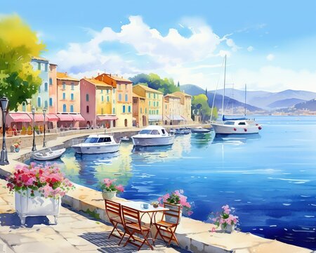 beautiful summer day in a small town by the sea.