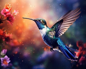 Fototapeta premium hummingbird is flying in a fantasy.