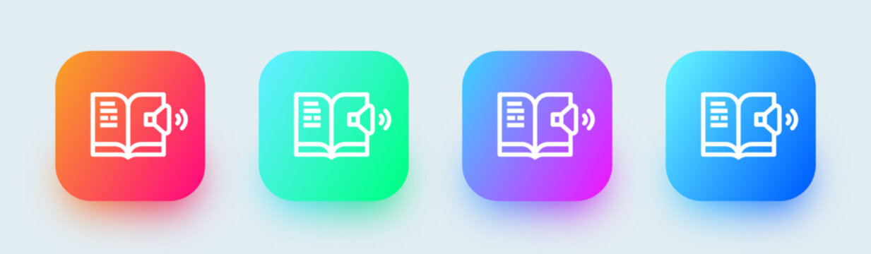 Audio book line icon in square gradient colors. Learning signs vector illustration.