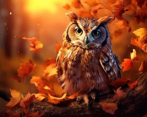 Fototapete Rund fantasy owl in a forest. © Nipon