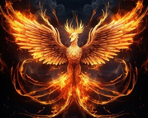 a phoenix in fire Symbol rebirth a phoenix in fire Symbol rebirth Fenix with burning wings and