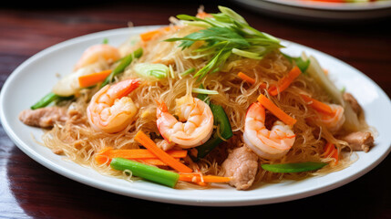 Asian style Stir-fried Vermicelli with Shrimp and vegetable