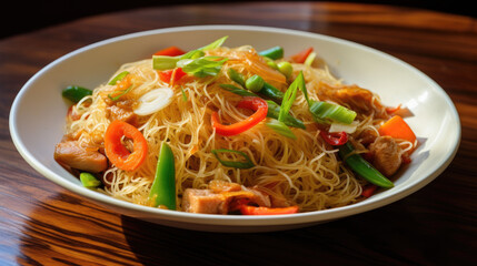 Asian style Stir-fried Vermicelli with Shrimp and vegetable