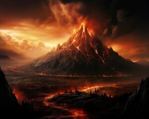 volcano mount in Mordor. - obrazy, fototapety, plakaty
