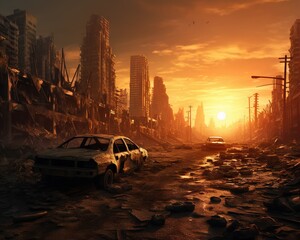 post apocalyptic city with a desert mad max apocalyptic city.