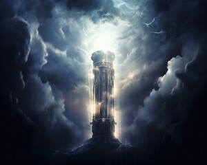 Obraz premium pillar light on top of the clouds