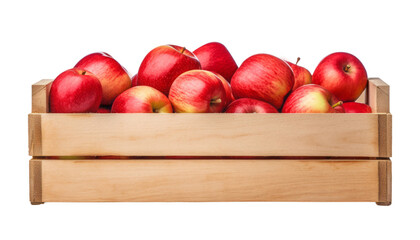 red apples in wooden box isolated on transparent background cutout