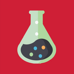 A green flask with a black liquid inside