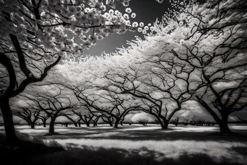 Snow trees black and white view