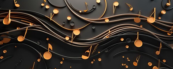 golden musical notes  on a black background,luxury 3d music notes background 