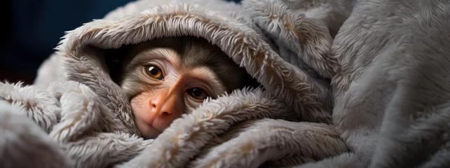 Schilderijen op glas sick monkey under blankets © Poprock3d