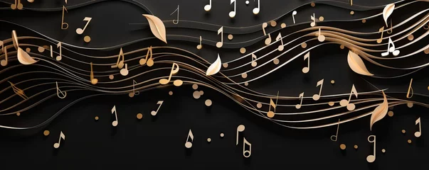 Foto op Plexiglas golden musical notes  on a black background,luxury 3d music notes background  © png-jpeg-vector