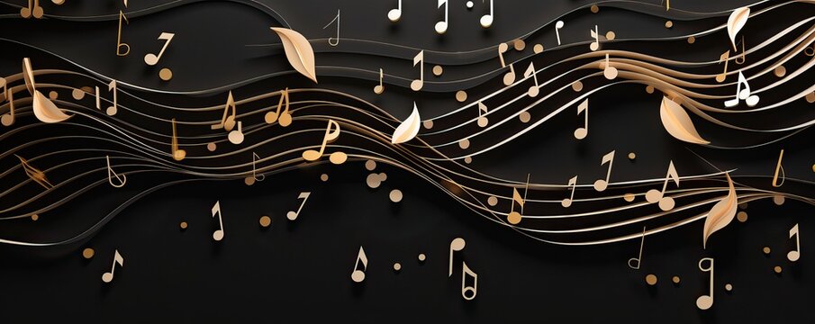 golden musical notes  on a black background,luxury 3d music notes background 