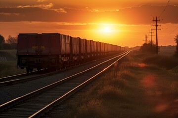 Fototapeta na wymiar a cargo train at sunset. Generative AI
