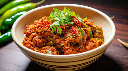 Khua kling southern Thai variety of dry curry combines spicy curry paste