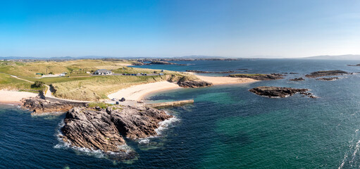 Aerial view of the north west pier on Cruit Island, Tobernoran, bay, County Donegal, Ireland