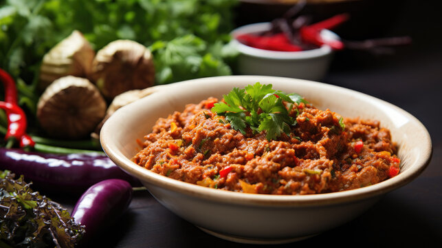 Khua kling southern Thai variety of dry curry combines spicy curry paste