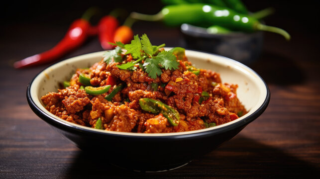 Khua kling southern Thai variety of dry curry combines spicy curry paste