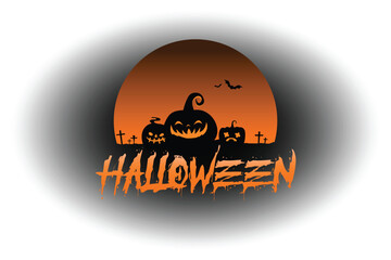 halloween silhouette vector flat background, black orange halloween