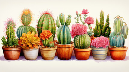 Fototapeta na wymiar watercolor of variety cactus