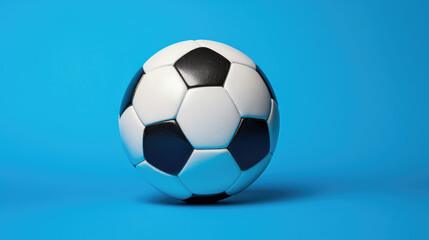 Fototapeta na wymiar Classic Soccer Ball on Blue Background: Traditional Football.