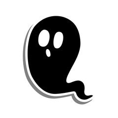 Vector illustration of Halloween Little Black Ghost. Cartoon on white silhouette and Gray shadow.