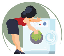 Girl near washing machine. Illustration for internet and mobile website.