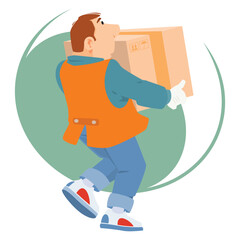 Courier with biggest parcel. Illustration for internet and mobile website.
