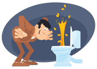 Gold in toilet. Illustration for internet and mobile website.