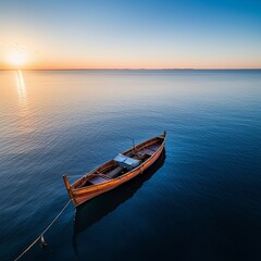 Fototapeta premium Drone Perspective Boat in the Vastness of the Mediterranean