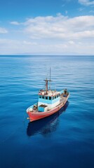 Obraz premium Drone Perspective Boat in the Vastness of the Mediterranean