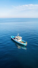 Naklejka na ściany i meble Drone Perspective Boat in the Vastness of the Mediterranean