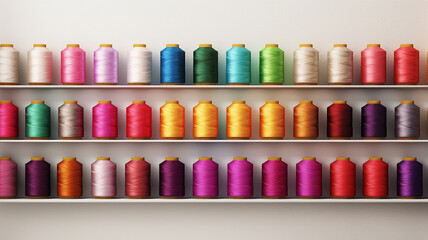 a wall of colorful thread spools for embroidery