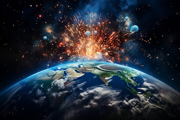 Celestial Delight, Exploding Fireworks Illuminate Earth in a Spectacular New Year Celebration