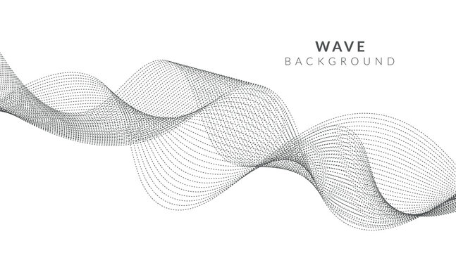 Vector data technology background. Dotted halftone waves connecting dots and lines on a white background.