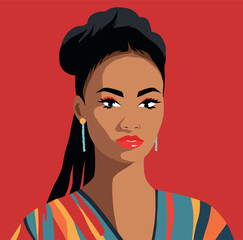 Avatar portrait of a black African girl. Hairstyle. African woman. Poster for Women's Day. Vector flat illustration