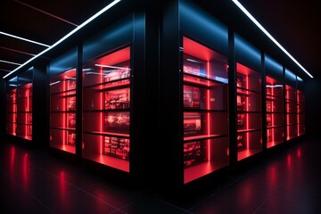 Contemporary data storage unit with dynamic lights, space provided for content. Generative AI