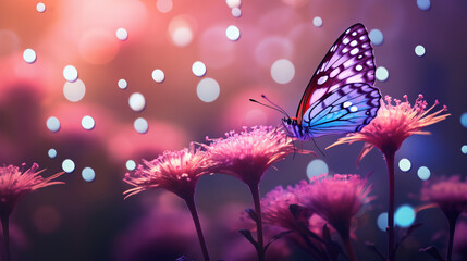 Butterfly on pink flower with bokeh light background - Powered by Adobe