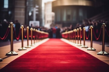 Red carpet waiting for the stars to appear at the awards ceremony - obrazy, fototapety, plakaty