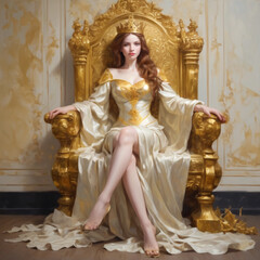 Obraz premium une reine, princesse sur le trône, couronnée, generative ai 