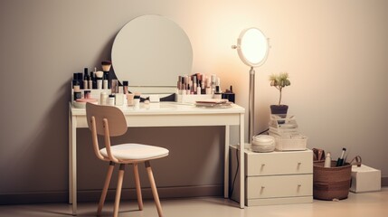 Make Up Table with Some Make Up Above it