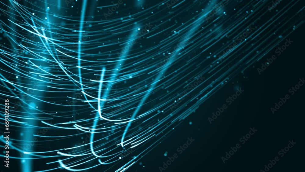 Poster motion graphic of blue digital dot technology floating rotation in circle like in space with abstrac