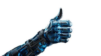 Transparent background robot hand gives the best thumbs up Virtual reality, connection, virtual reality innovation, cyborg is a symbol of futuristic technology, digital business gesture, abstract hand - obrazy, fototapety, plakaty