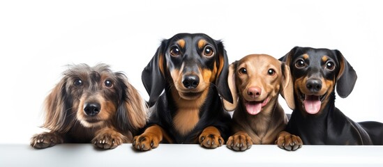 Vet examining dachshund s teeth on white background