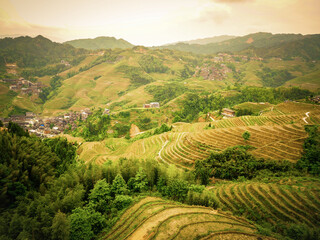 Fototapeta na wymiar View of Longji terrace with rice terrace at Guilin, Guangxi,China