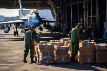 Ammunition for fighter aircraft and war drones - the process of obtaining on a military base and redistributing ammunition and weapons for modern warfare.