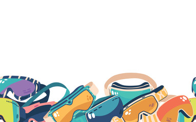 Seamless Winter Pattern with Stylish Snow Goggles, Perfect For Chilly Adventures And Snowy Escapades, Horizontal Border
