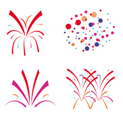 Fototapeta na wymiar Fireworks festive banner. Realistic fireworks commercial used explosions and brightly shining sparks. Pyrotechnics show vector illustration. Colorful light